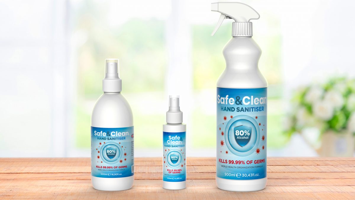 Safe&Clean hand sanitiser 3 bottles